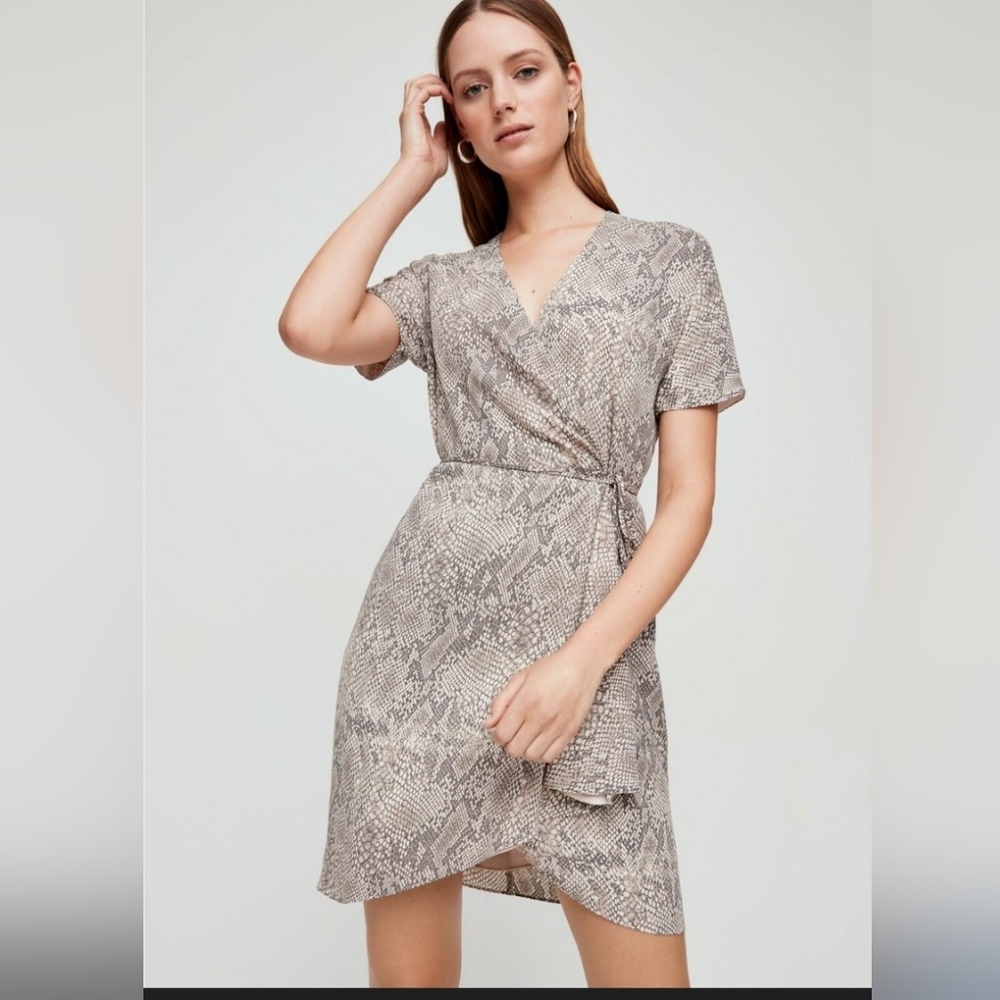Aritzia Babaton Neutral Snake-Print Wrap Dress